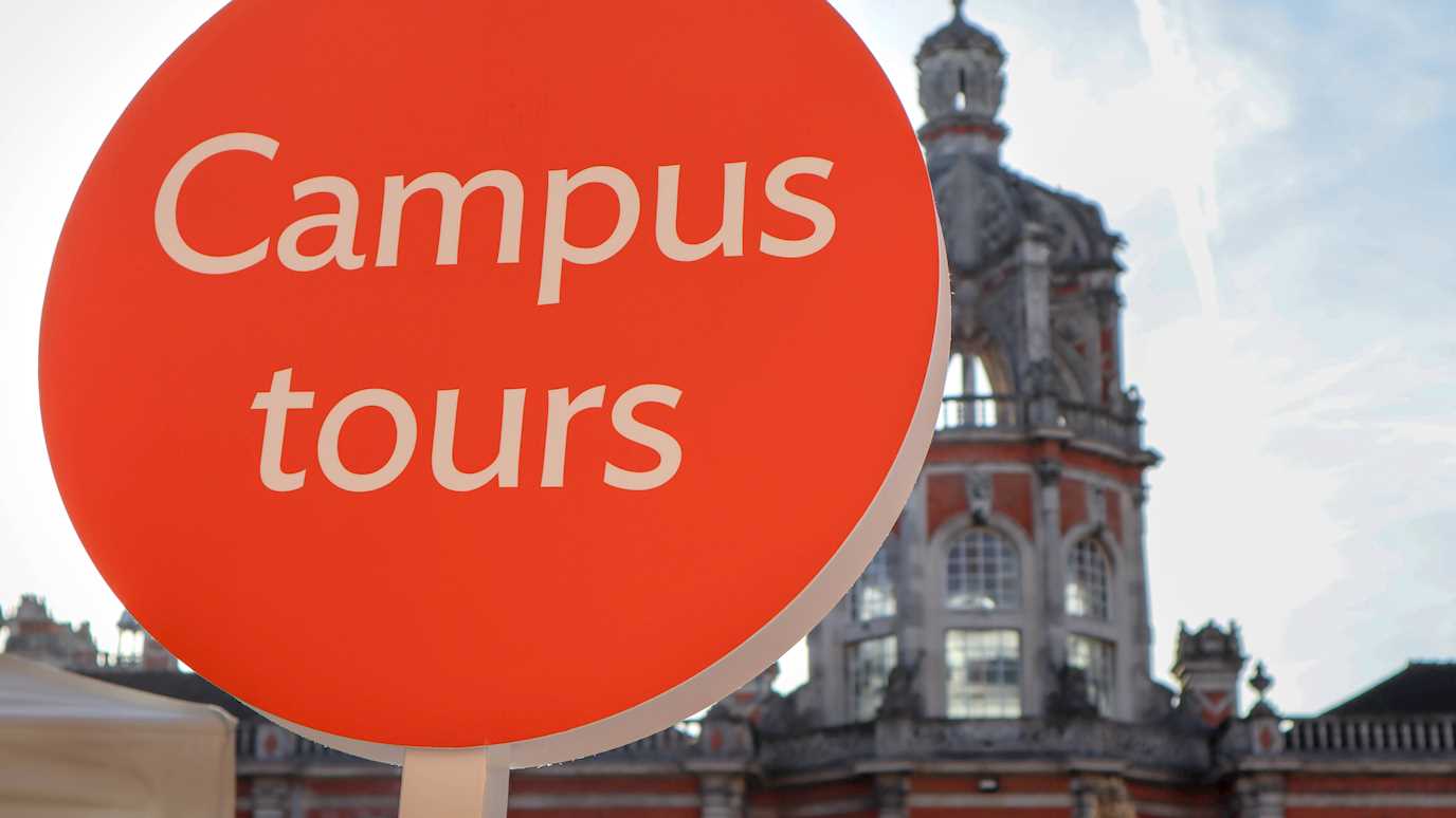 Campus tour sign from an open day