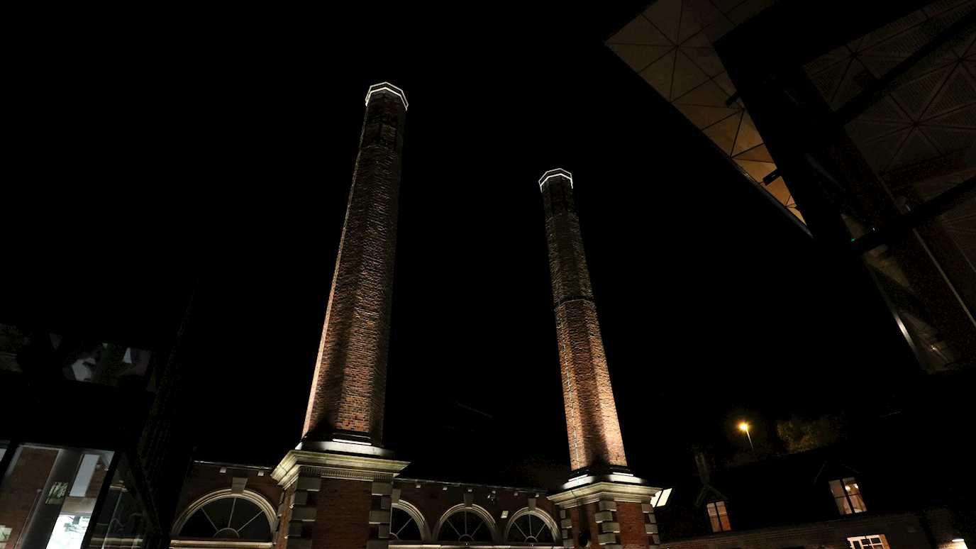 Exterior of the Boilerhouse Theatre at night 