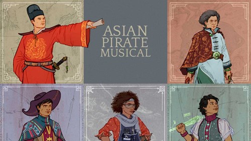 looking Chinese man in a red and gold Ming dynasty robe, pointing onwards. The second is an older, angry-looking Chinese woman in a sky-blue Qing dynasty robe with an ornamental shoulder-cloak, dual-wielding weapons. On the bottom row are three futuristic-looking young people wearing bright outfits with Southeast Asian fabric patterns. They all have shades of brown skin, are androgynous, and the central character has an afro.