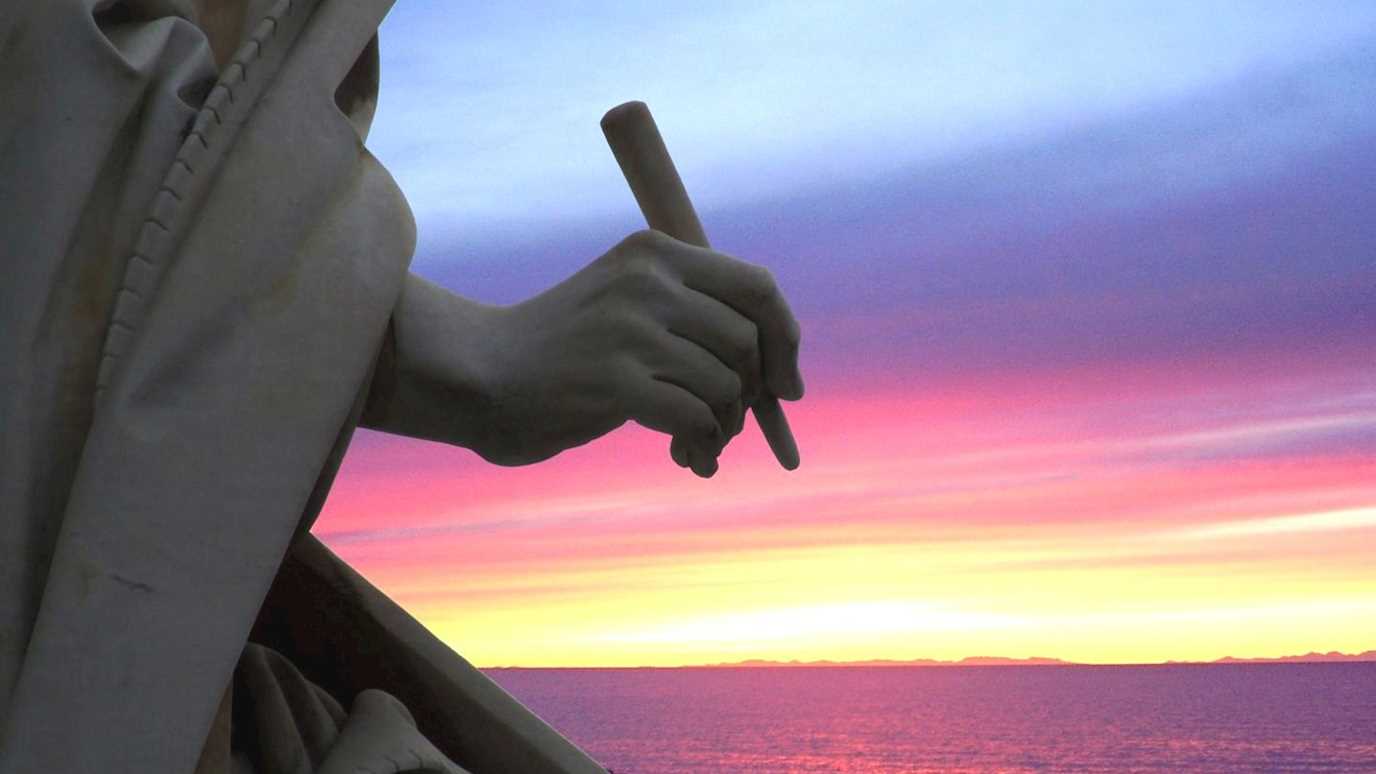 Sunset, Italy, statue, writing - European Philosophy