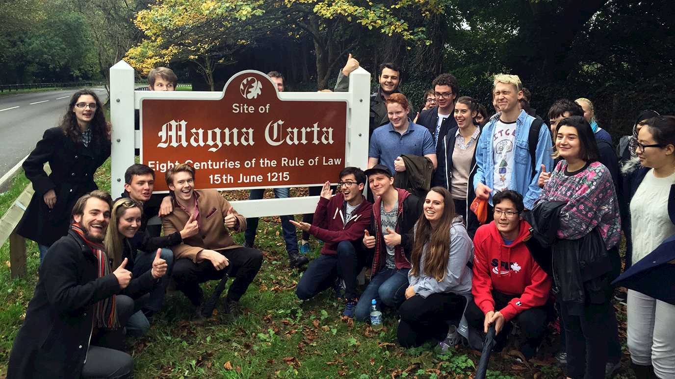 Students at Magna Carta sign - Politics and International Relations