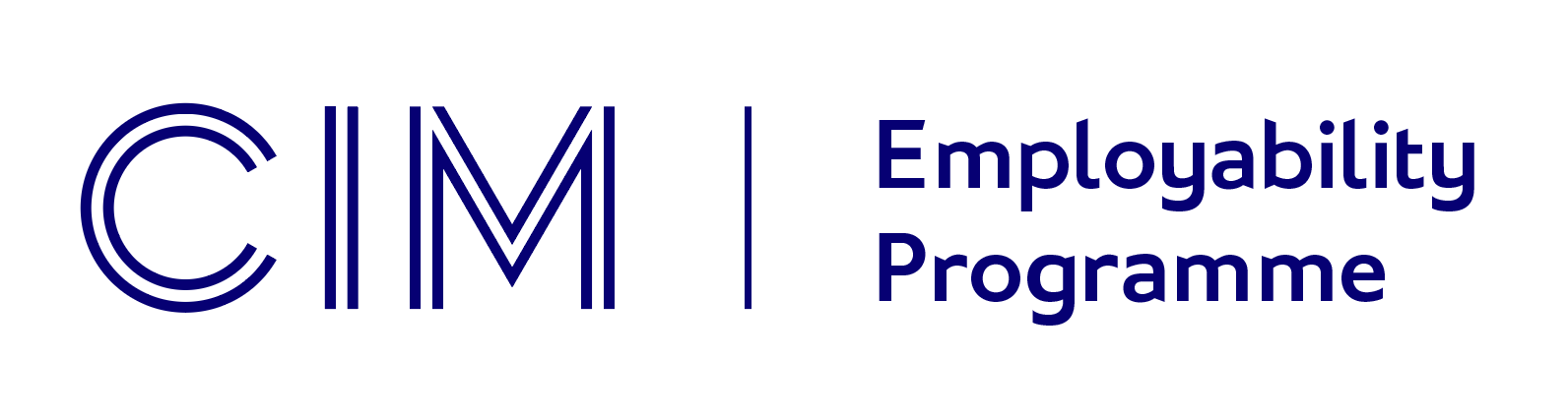A modern, blue logo lock-up with CIM’s logo on the left and “Employability Programme” on the right.