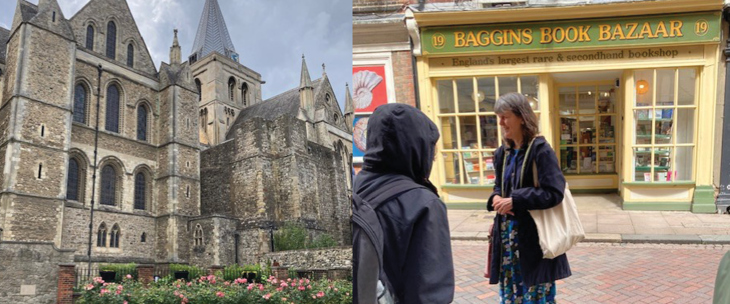 collage of Rochester cathedral and guided tour in fromt of the baggins book bazaar