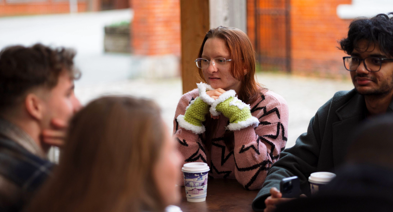 Catching up with friends in the Boilerhouse cafe 