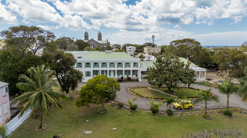 drone shot of government house museum in Antigua